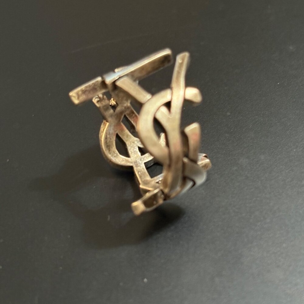 YSL Saint Laurent Cassandre Twisted Metal Ring Oxidized Silver Made In Italy 6 - Picture 2 of 10